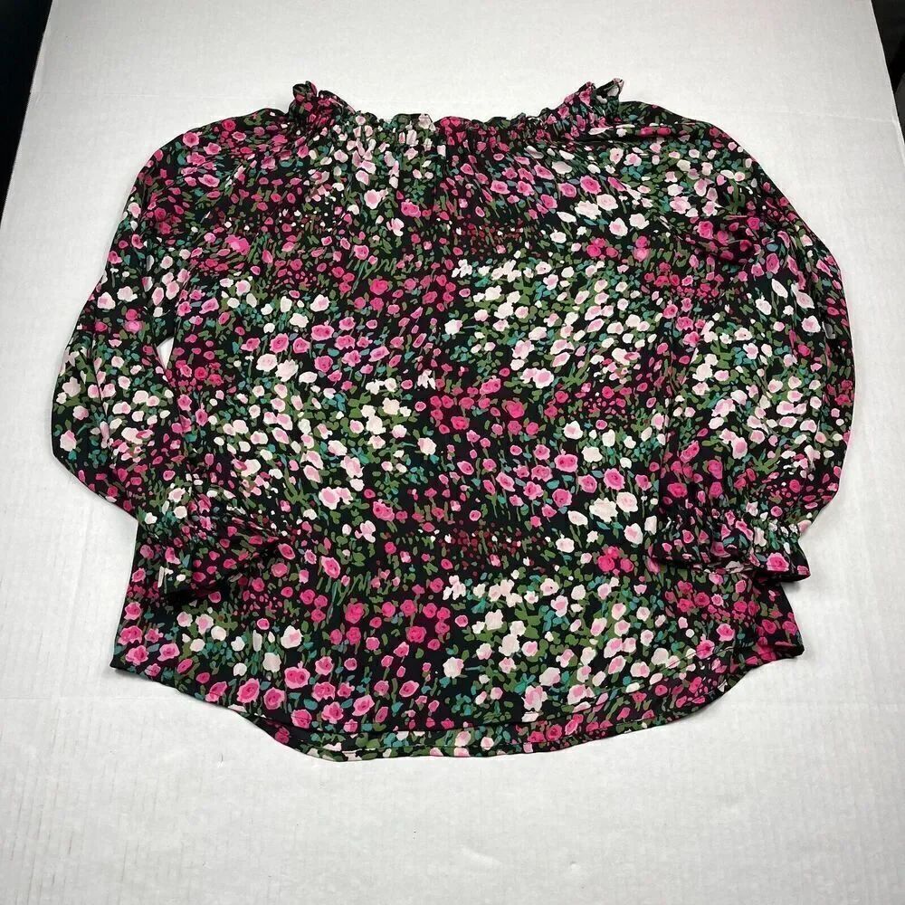 Talbots Womens Peasant Blouse Floral 3/4 Sleeve Off The Shoulder Shirt MEDIUM